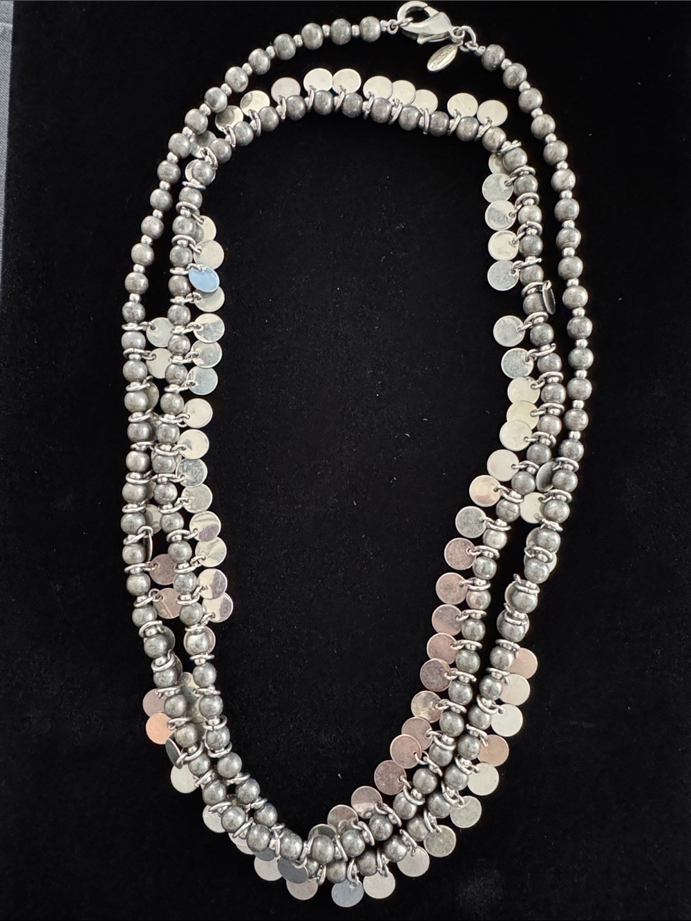 Chico’s Pewter/Silver-Tone Long Beaded Disc Necklace